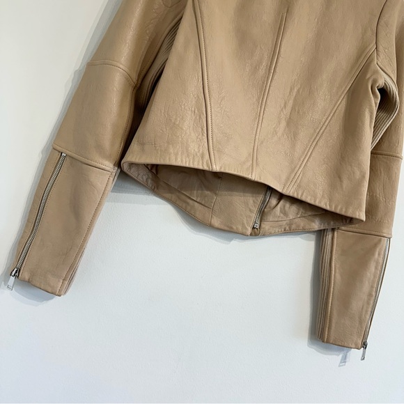 Vince Asymmetrical Lamb Leather Tan Neutral Jacket moto style zip closure - Picture 10 of 16